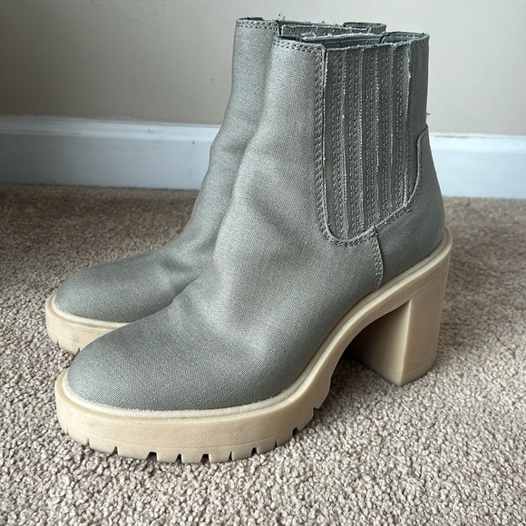 Dolce Vita Caster Heeled Ankle Booties Sage Canvas - Picture 2 of 10